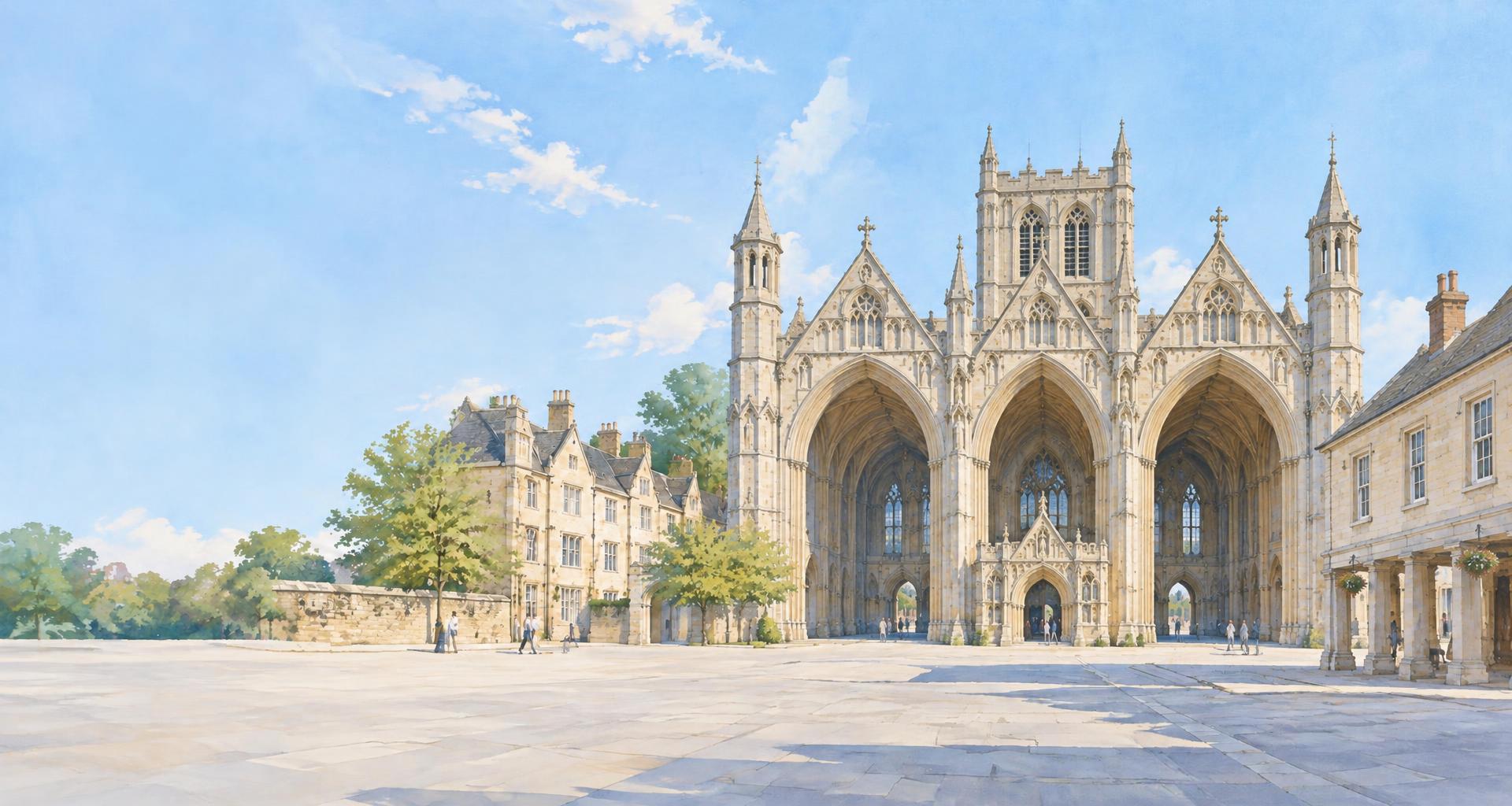 Artist's impression of Peterborough Cathedral and its precinct, inspired by the city's historic centre